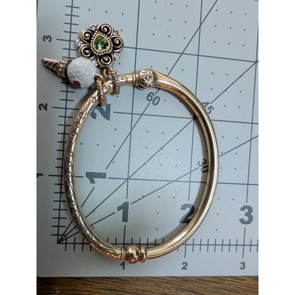 Brighton Retired goldtone hinged bangle bracelet Golf Tee charms Green Crystals - Picture 5 of 6